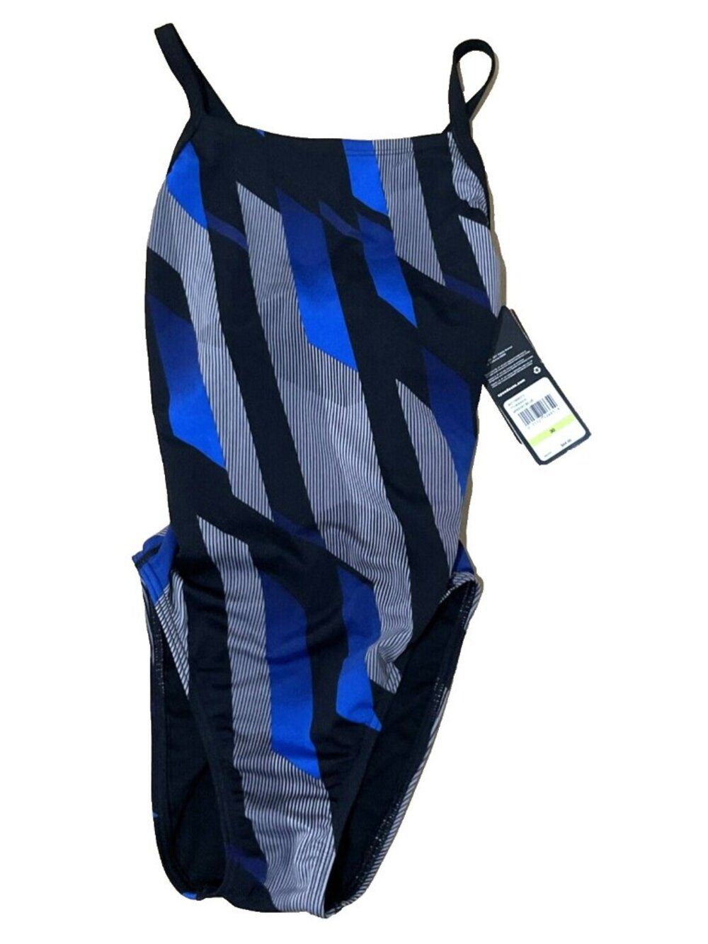 Speedo Endurance One-Piece Swimsuit Navy Black Silver Striped Women’s Size 30
